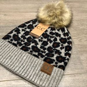NWT- CC® Leopard Fur Pom Beanie